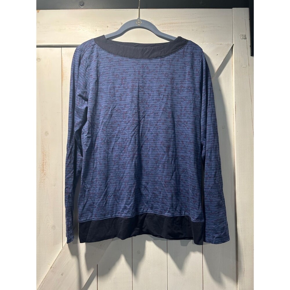 Riders by Lee Blue Floral Long Sleeve Boatneck Tee Medium Casual